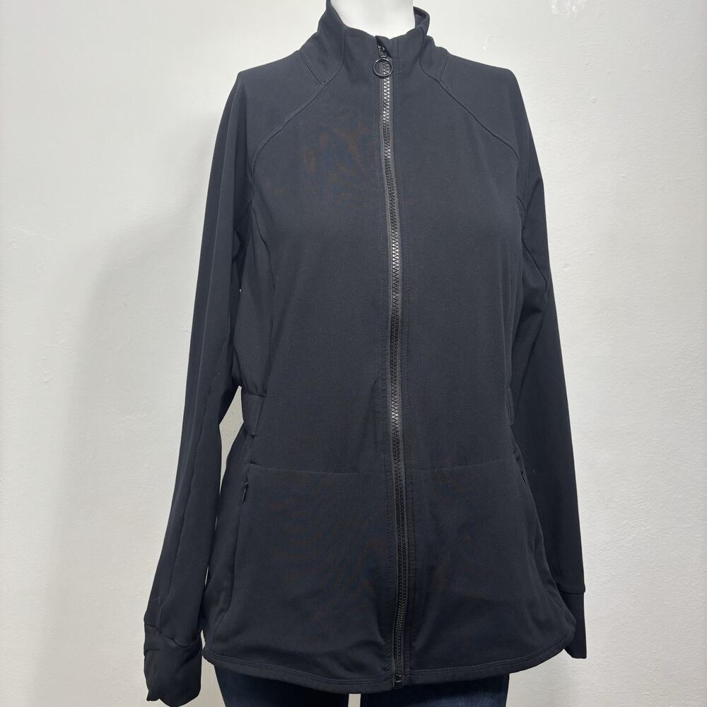 Fabletics Trinity Perfomance Jacket L Black Vented Running Fitness Gym Thumbhole